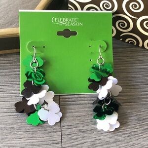 St Patrick’s Green and White Shamrock Earrings